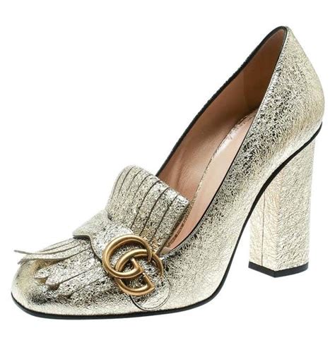 gucci gold leaf shoes|gucci shoes gold heel.